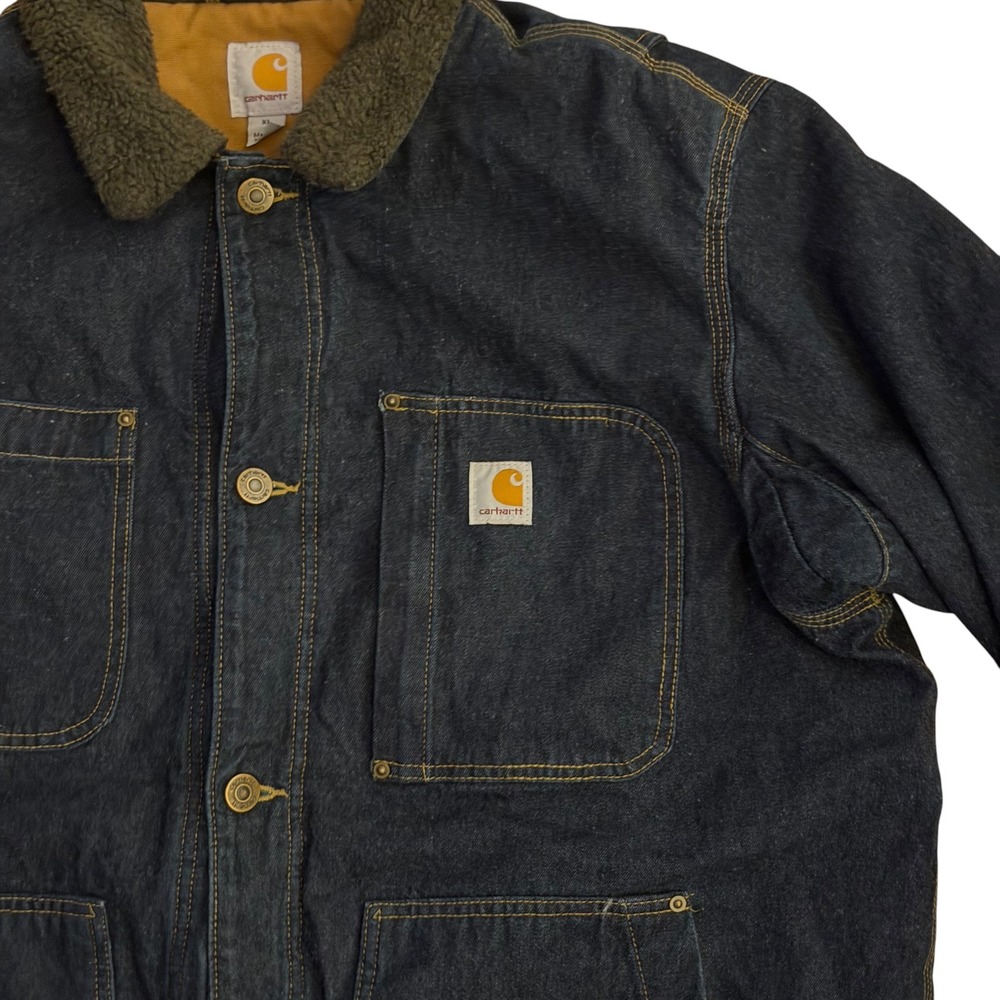Carhartt Full Swing Chore Coat Denim Sherpa Fleece Lined Jacket XL Blue Great - Picture 4 of 14